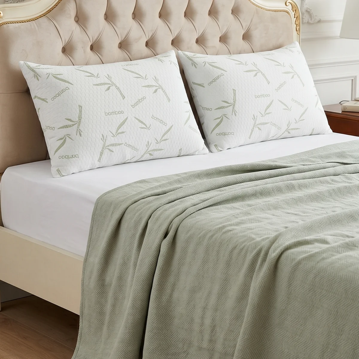 Pack of 2 Bamboo-Pattern Waterproof Pillowcases - White – image 2