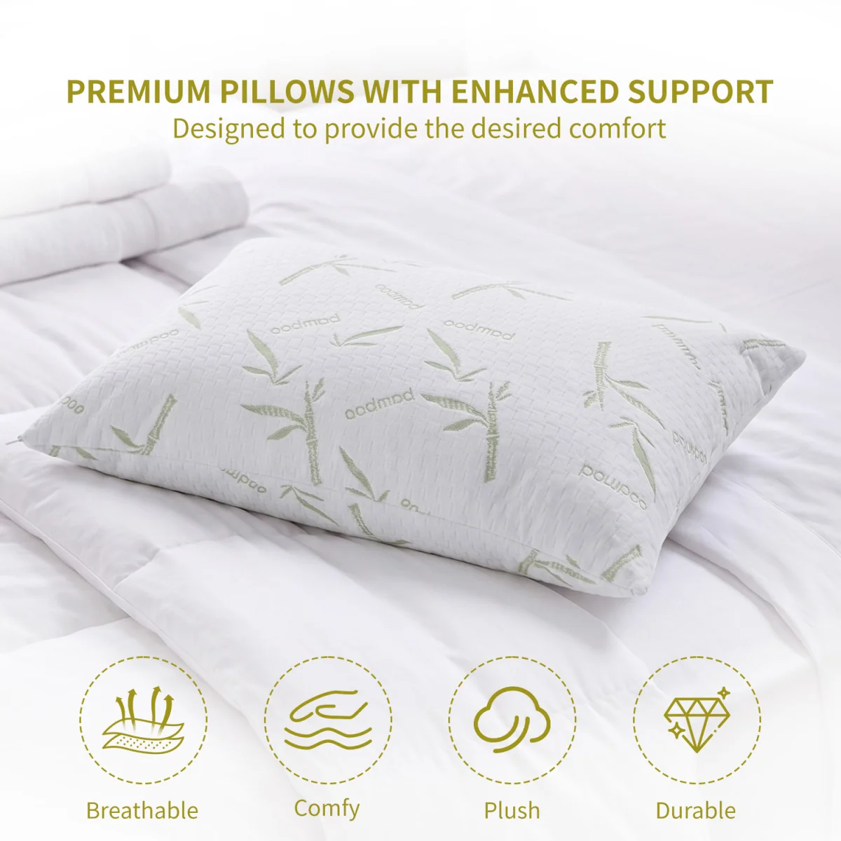 Pack of 2 Bamboo-Pattern Waterproof Pillowcases - White – image 4