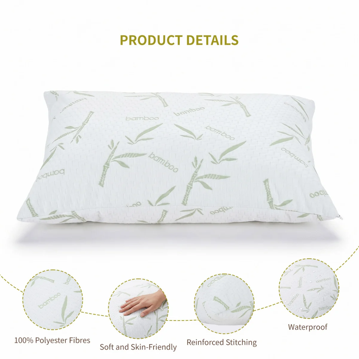 Pack of 2 Bamboo-Pattern Waterproof Pillowcases - White – image 5