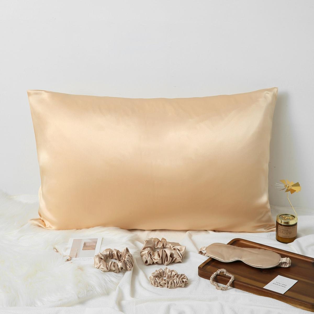 Luxury Pure Mulberry Silk Pillowcase Queen Size Drape Collection Neutrals In Champagne Us Queen Soft Strokes Silk – image 2