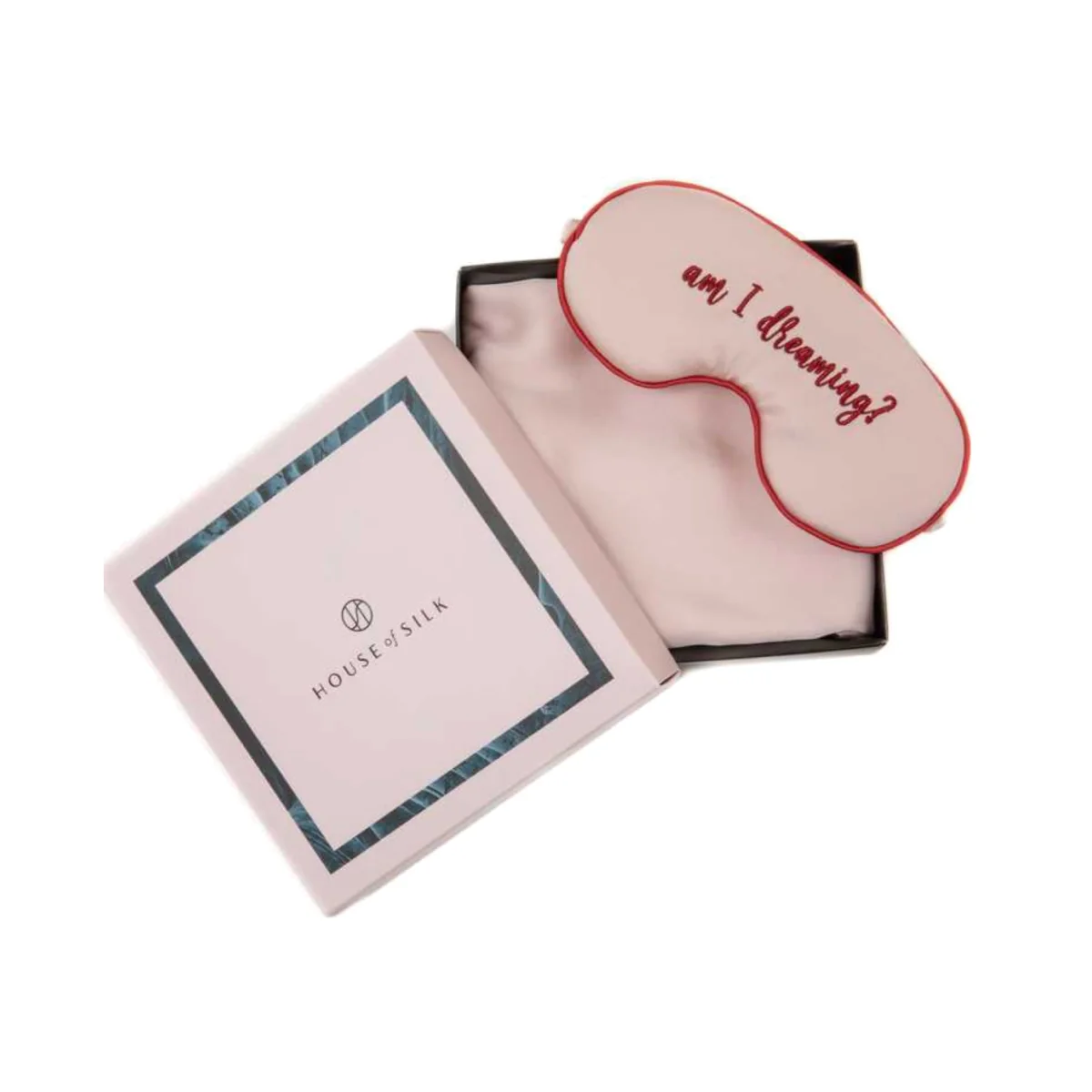 Pink / Purple Silk Dreaming Embroidered Sleeping Mask & Pillowcase Set Soft Pink House of Silk