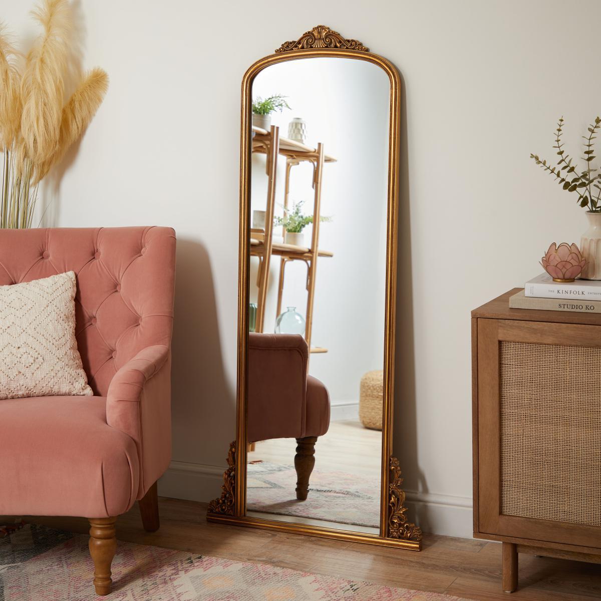 Pretty Boho Decorative Gold Effect Leaner Mirror 70cm x 150cm Gold Effect – image 1