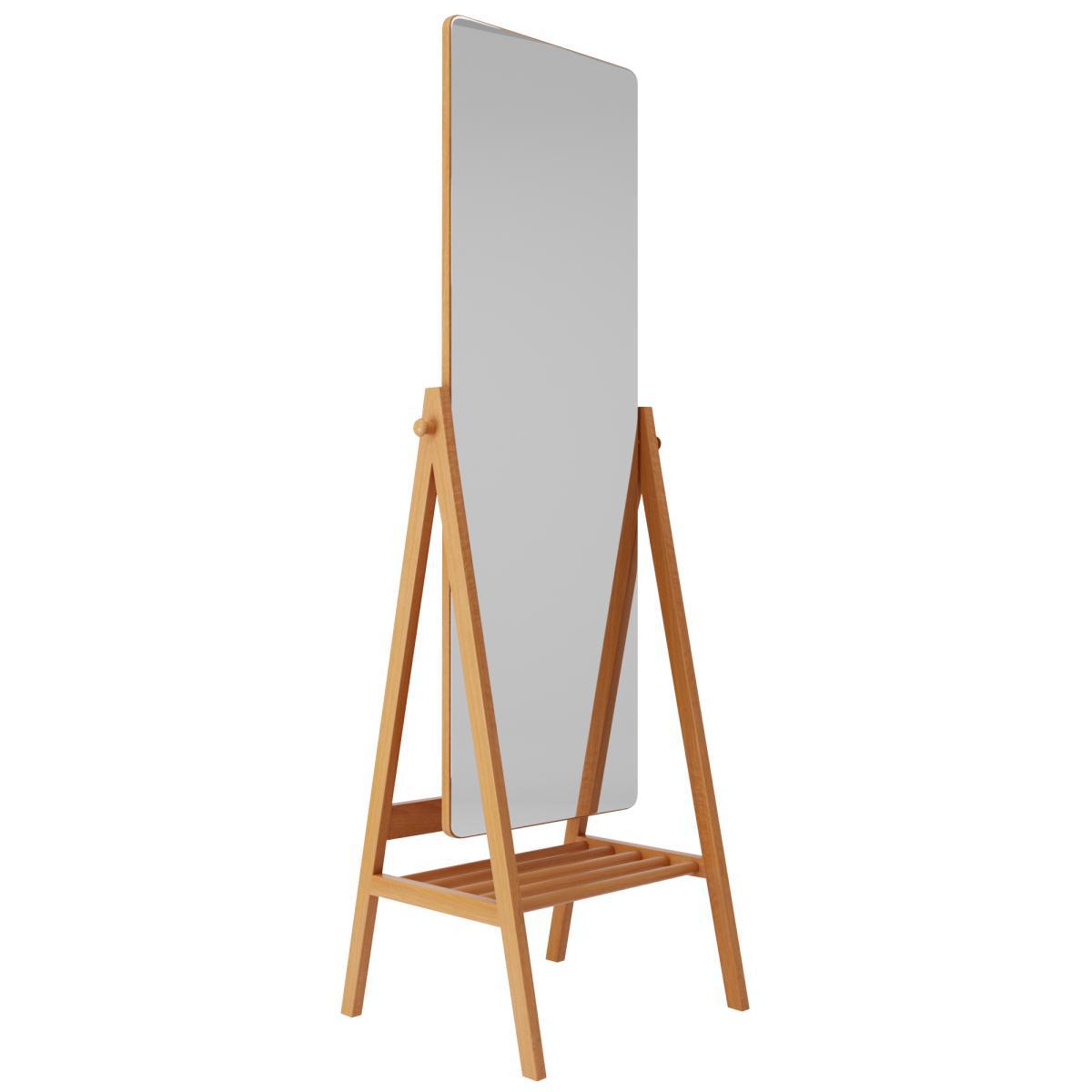 Oak Wooden Full Length Mirror with Shelf Brown – image 2