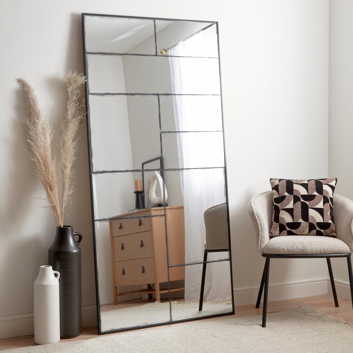 Distressed Window Black Leaner Mirror 180cm x 90cm Black – image 1