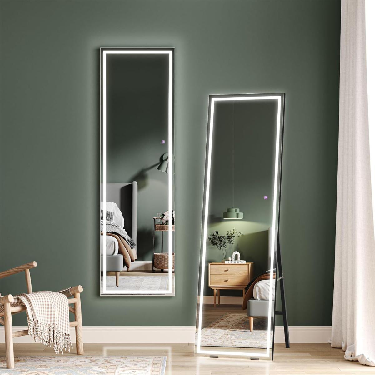 LED Free Standing Floor Mirror - Black
