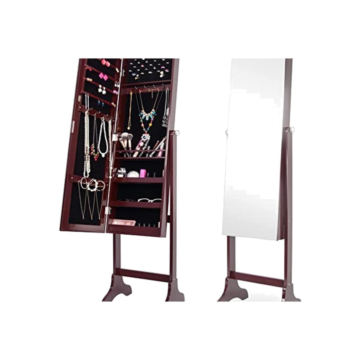 Free Standing Mirror Makeup Storage with LEDs - Brown