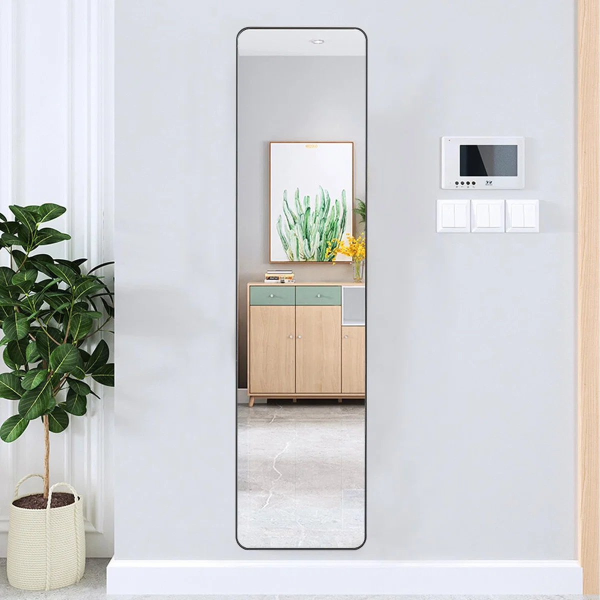Modern Rectangular Metal Floor Wall Mounted 2 in 1 Mirror - Black / 7.8kg – image 1