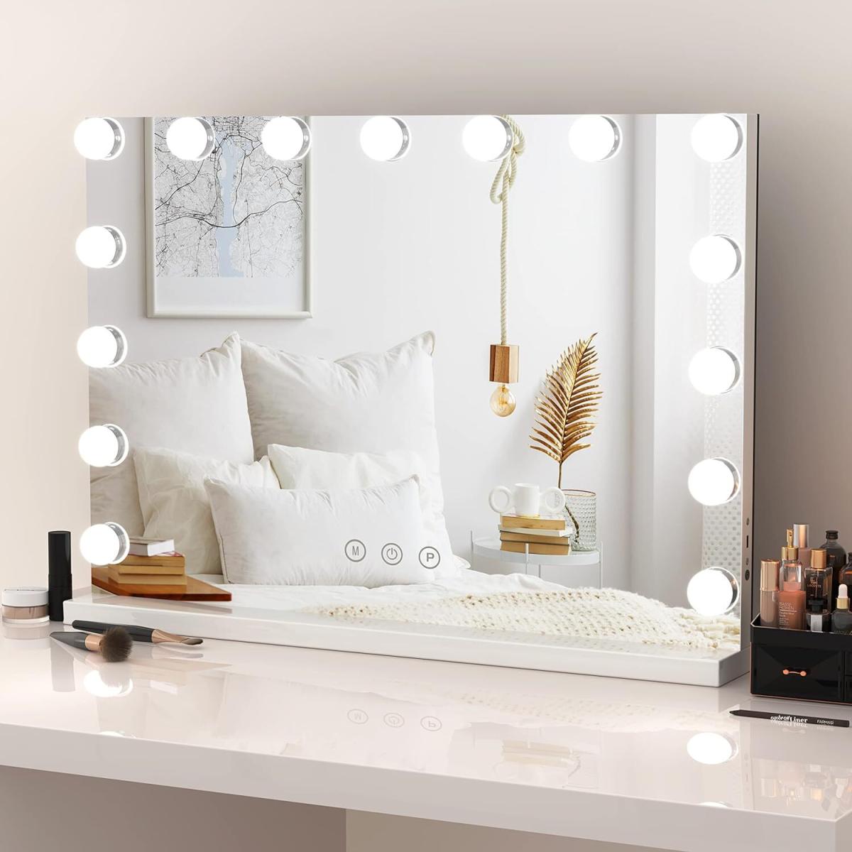 Hollywood Vanity Mirror Makeup Mirror with 15 Dimmable Bulbs - White