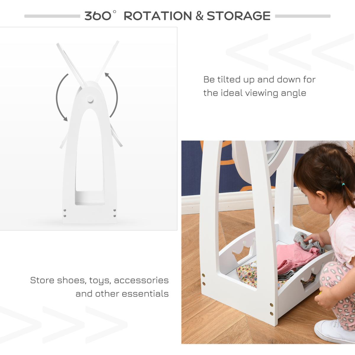 Free Standing Child's Dressing Mirror with storage shelf - White – image 2