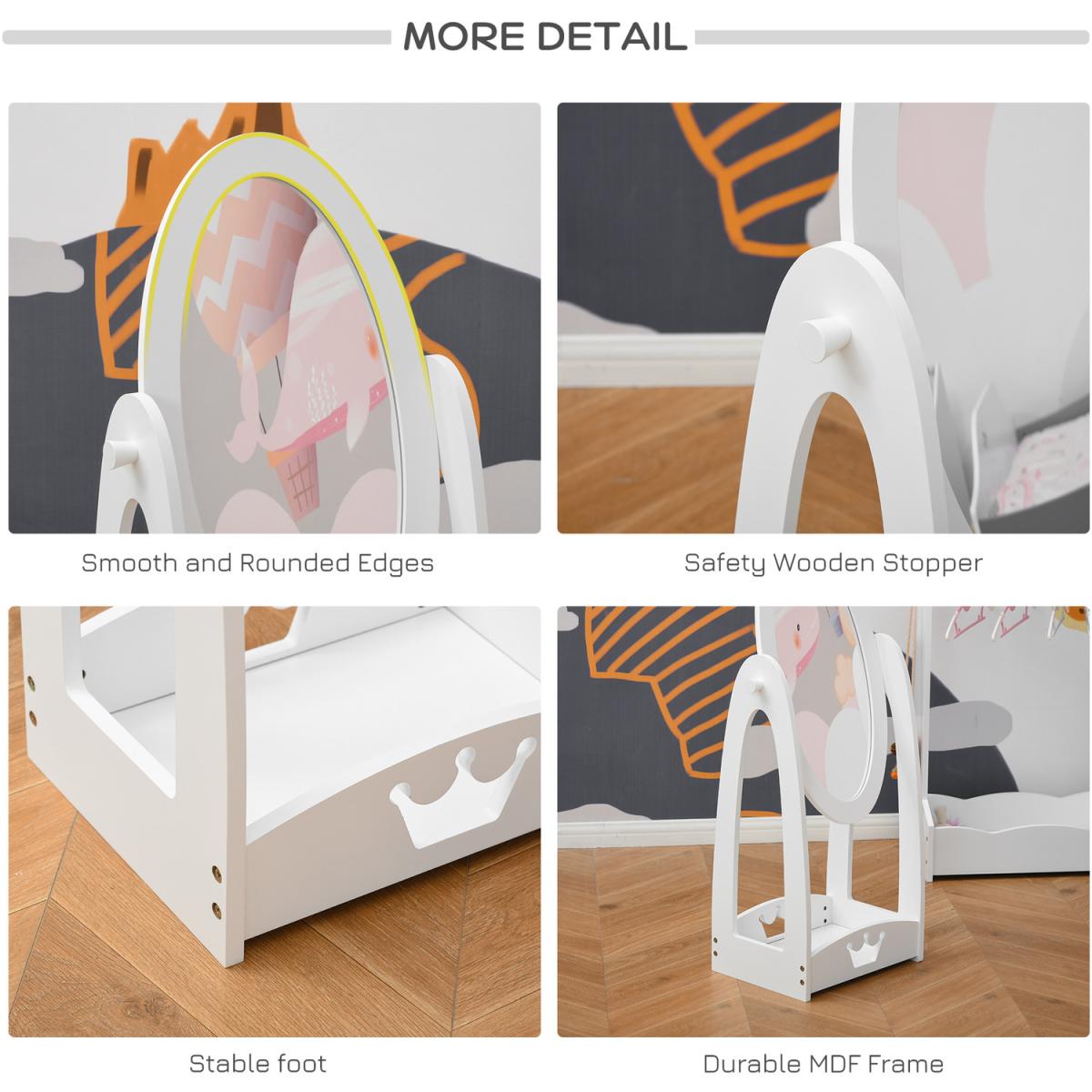 Free Standing Child's Dressing Mirror with storage shelf - White – image 3