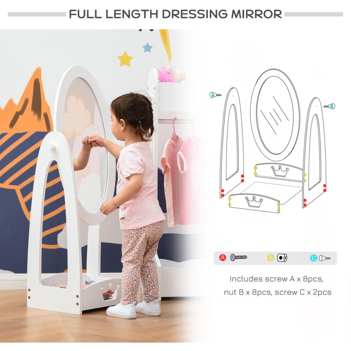 Free Standing Child's Dressing Mirror with storage shelf - White – image 4