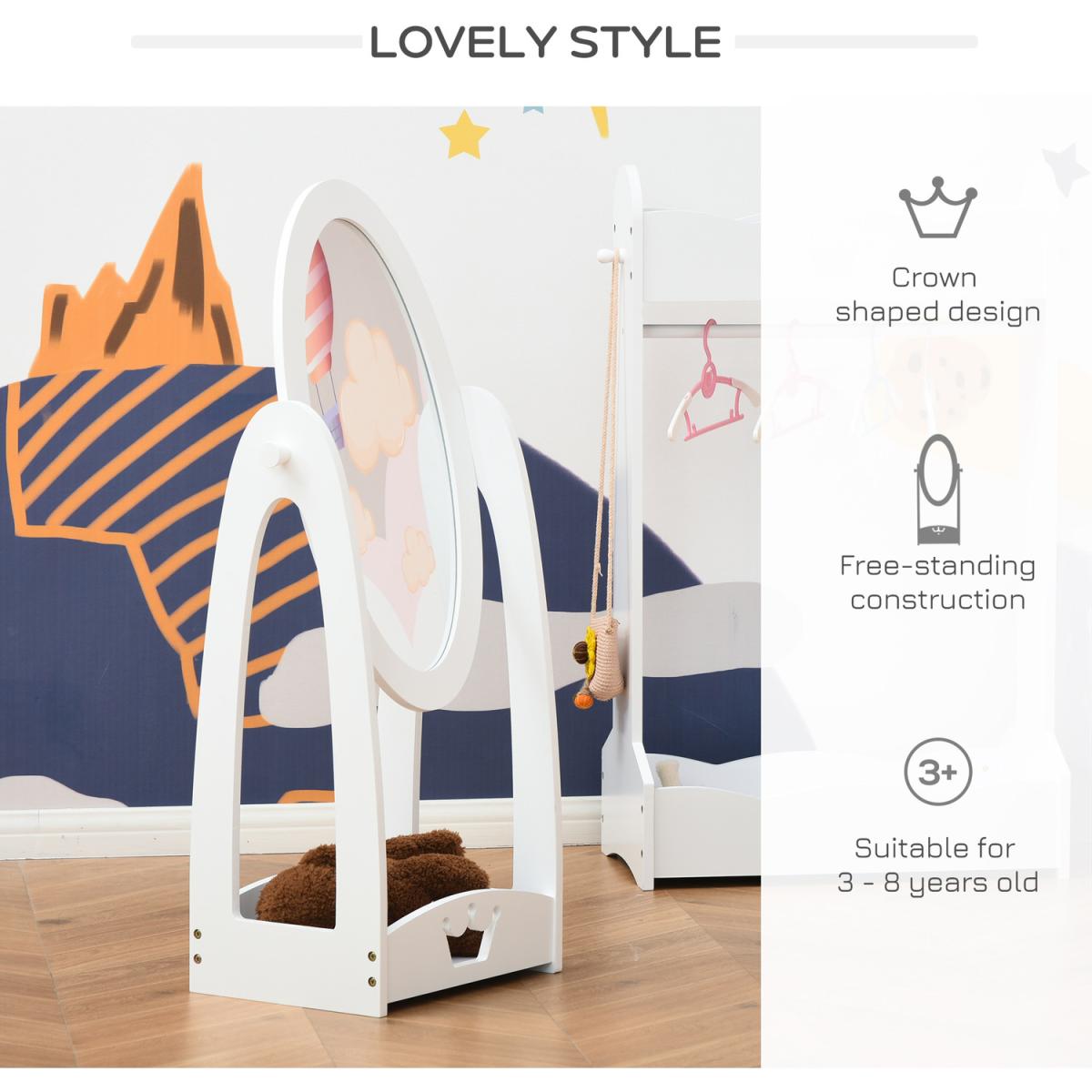 Free Standing Child's Dressing Mirror with storage shelf - White – image 5