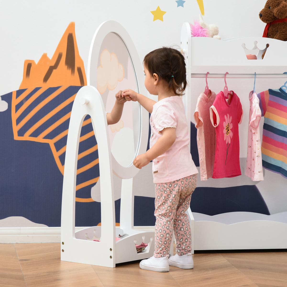 Free Standing Child's Dressing Mirror with storage shelf - White – image 7