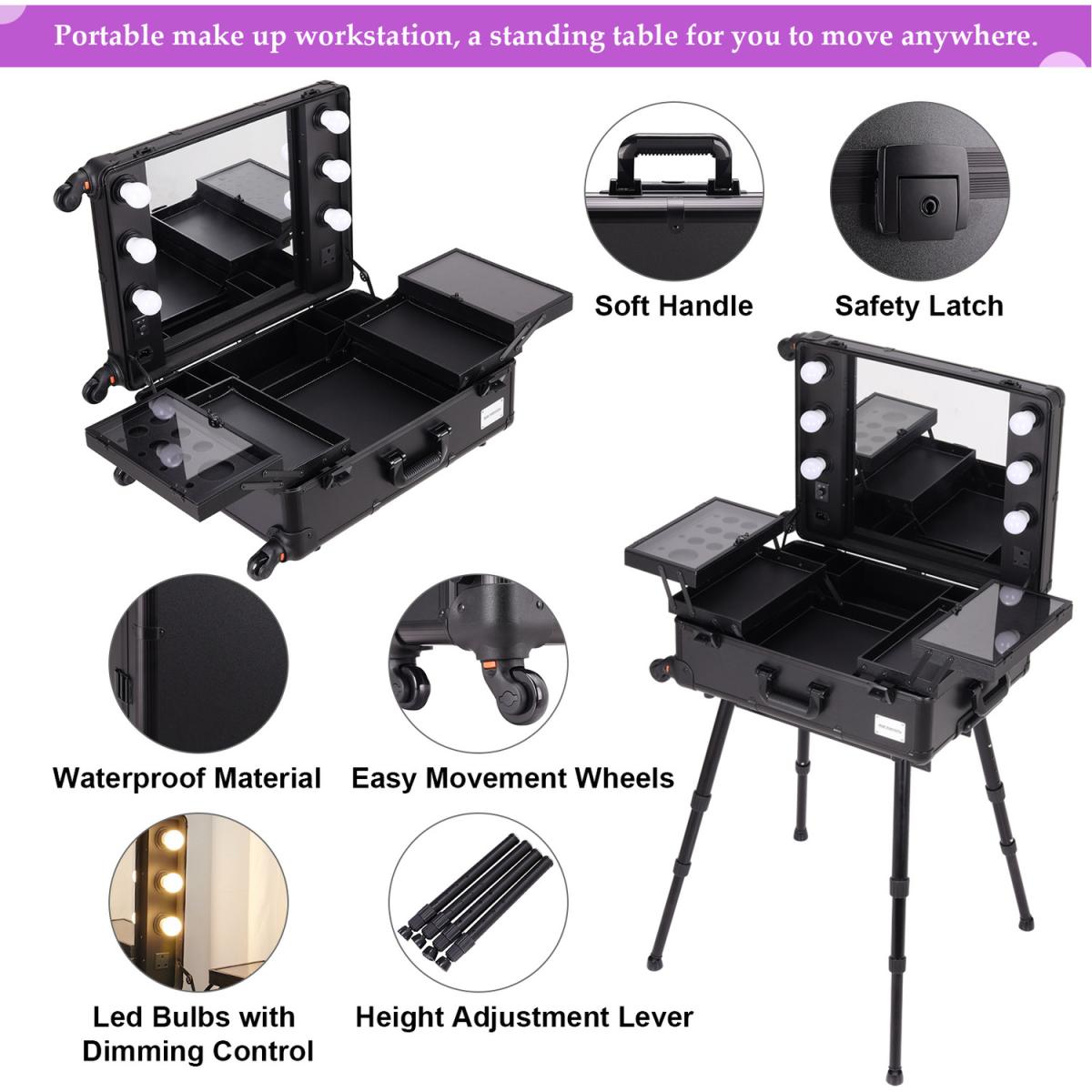 Makeup Case with Mirror Light  - Black – image 5