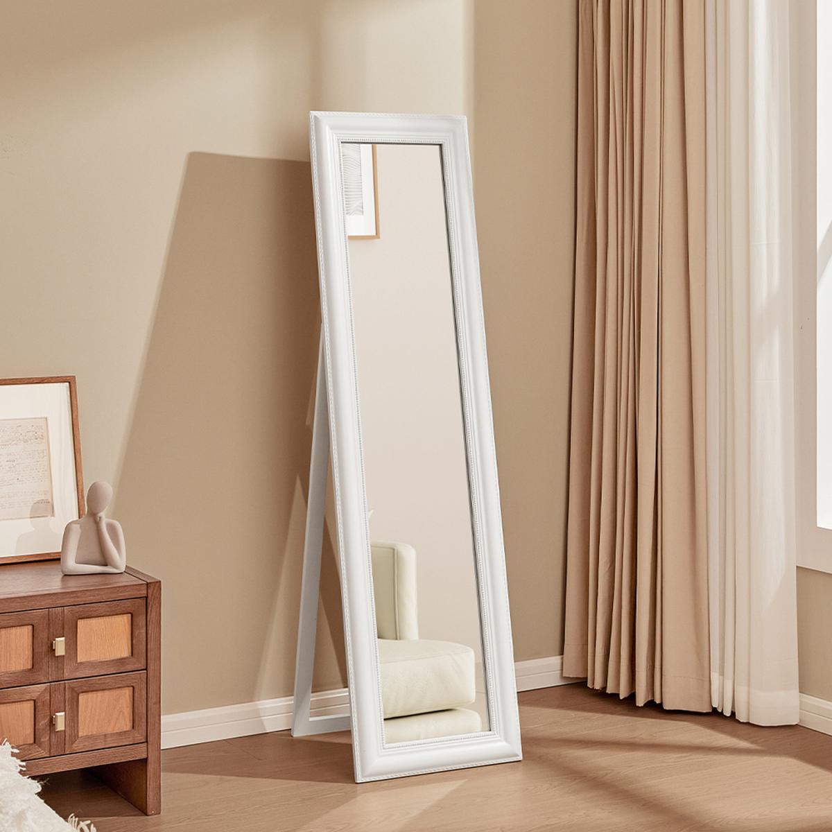 Modern Wood Beveled Elegant Black Floor Mirror - White – image 5