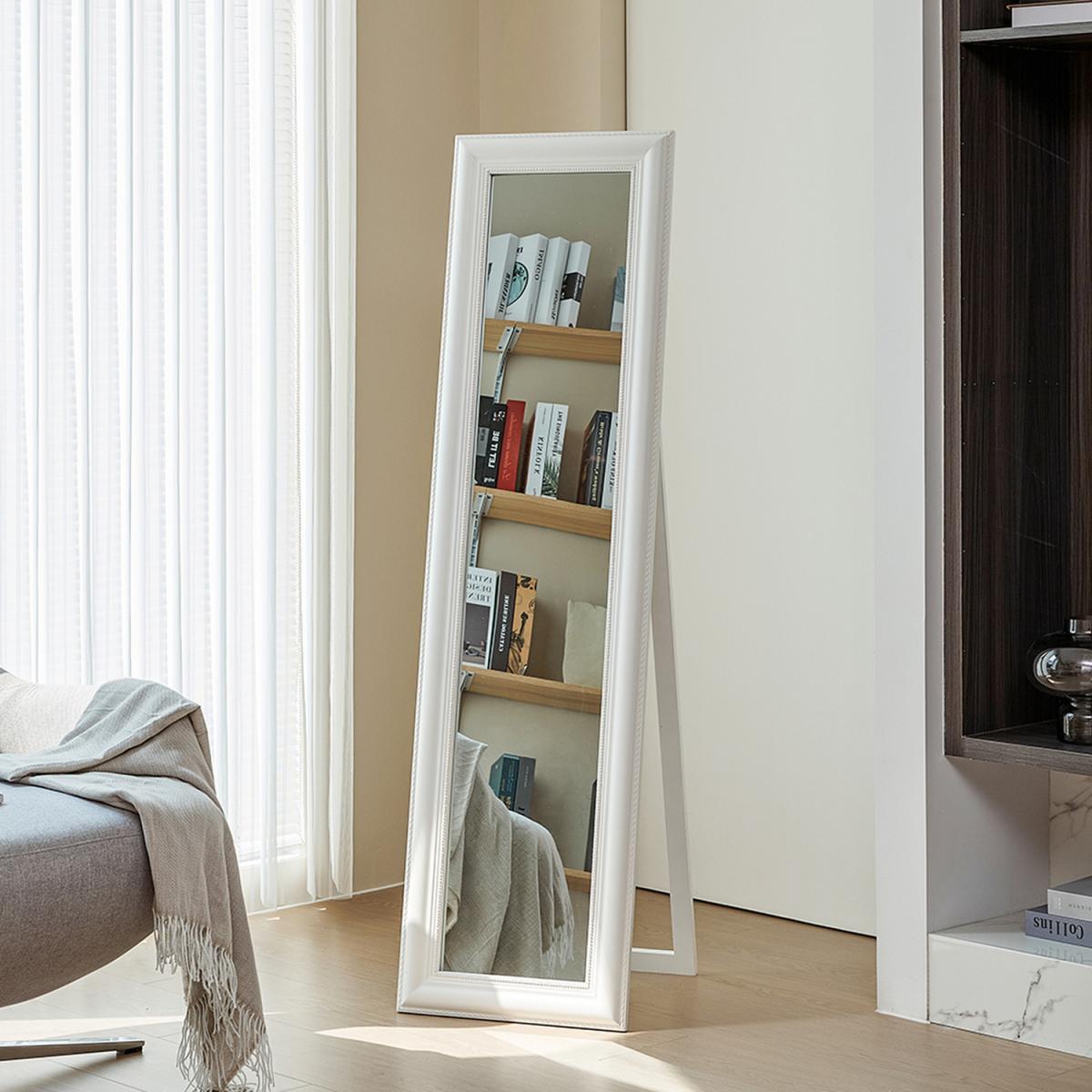 Modern Wood Beveled Elegant Black Floor Mirror - White – image 6