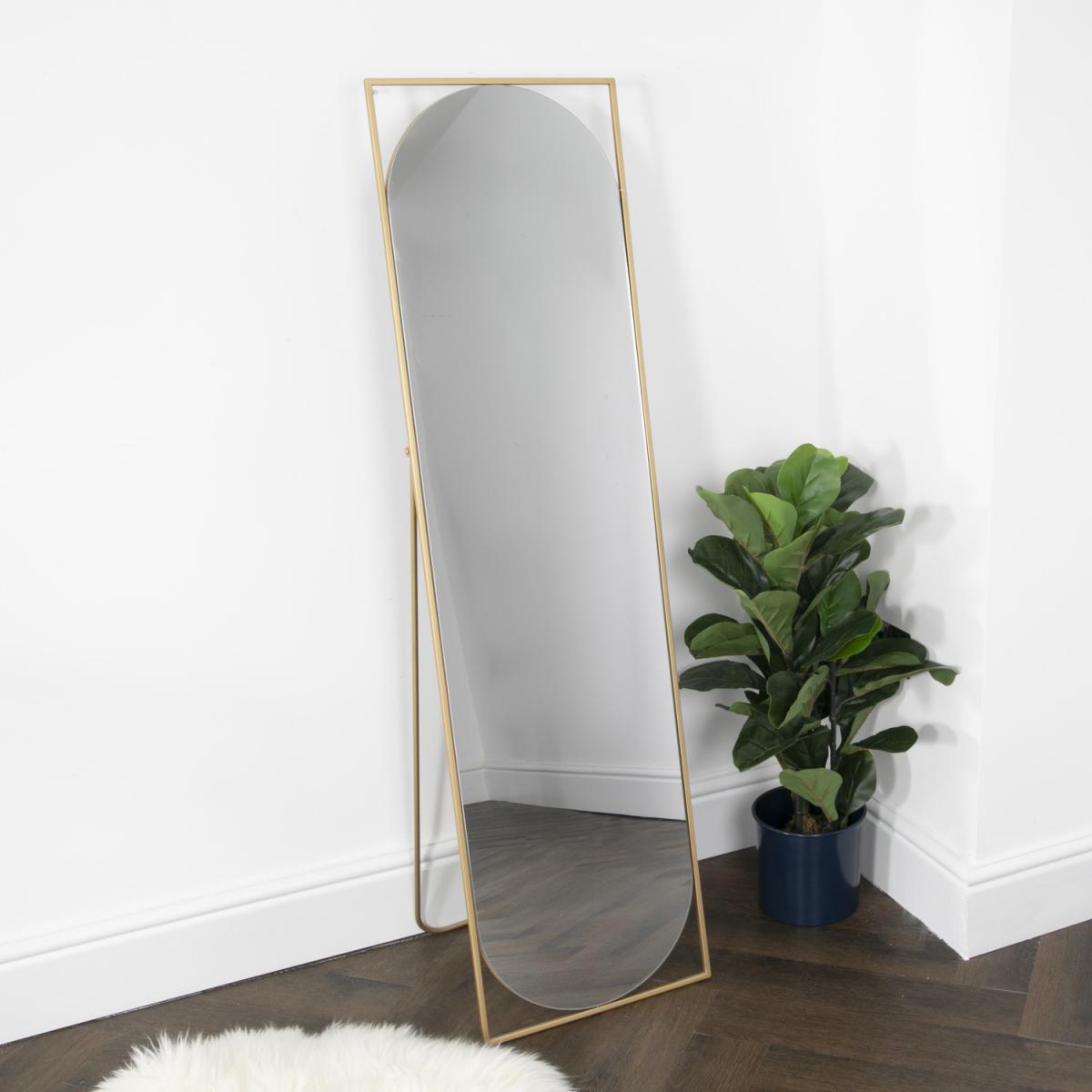 Gold Floor Standing Mirror with Rounded Detail - Gold – image 1