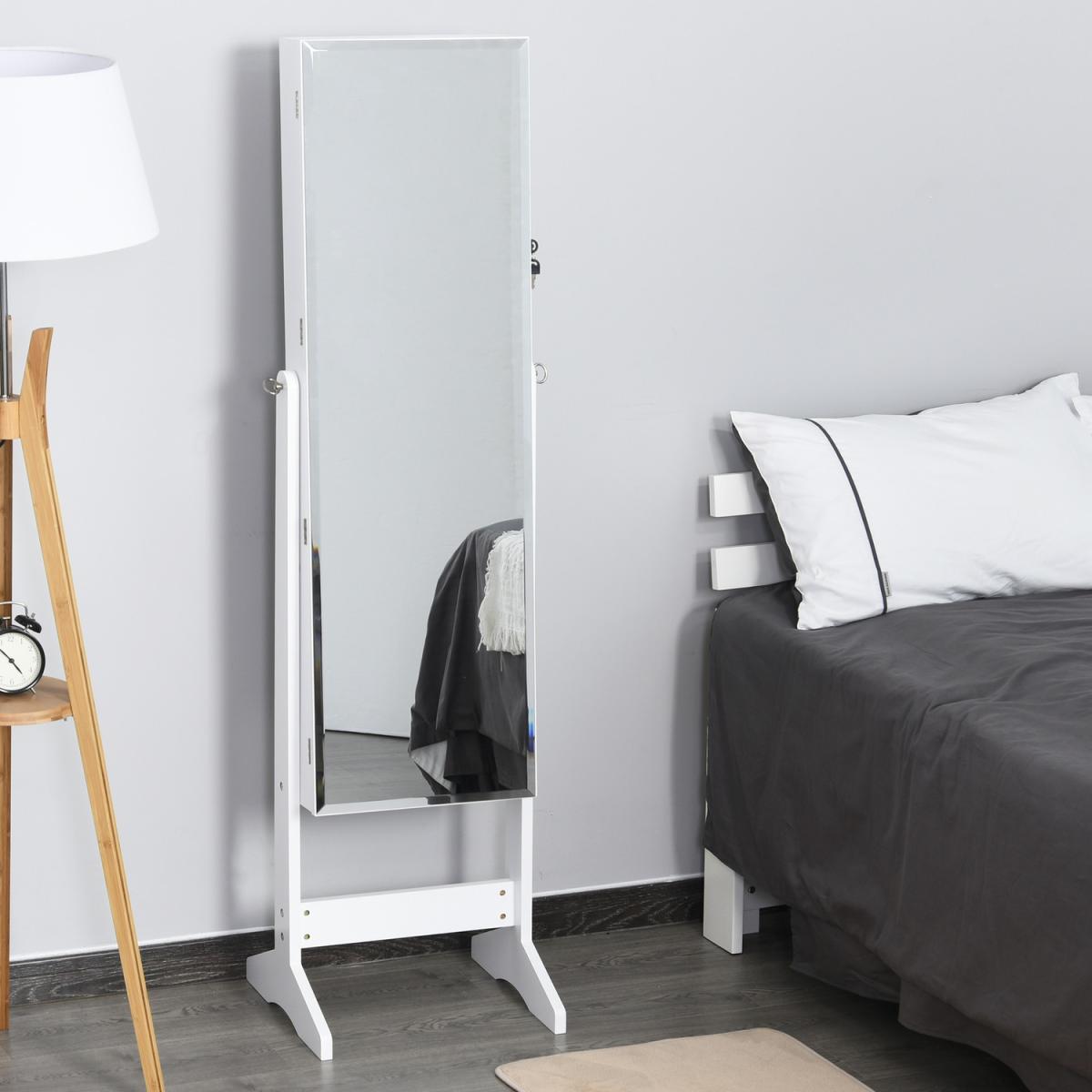 Freestanding Mirror and  Lockable Jewellery Storage - White – image 2