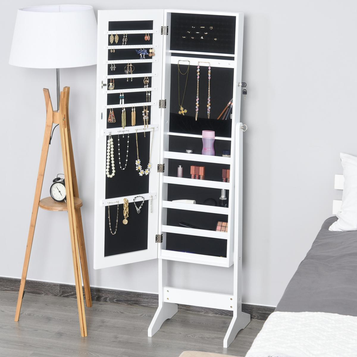 Freestanding Mirror and  Lockable Jewellery Storage - White – image 11