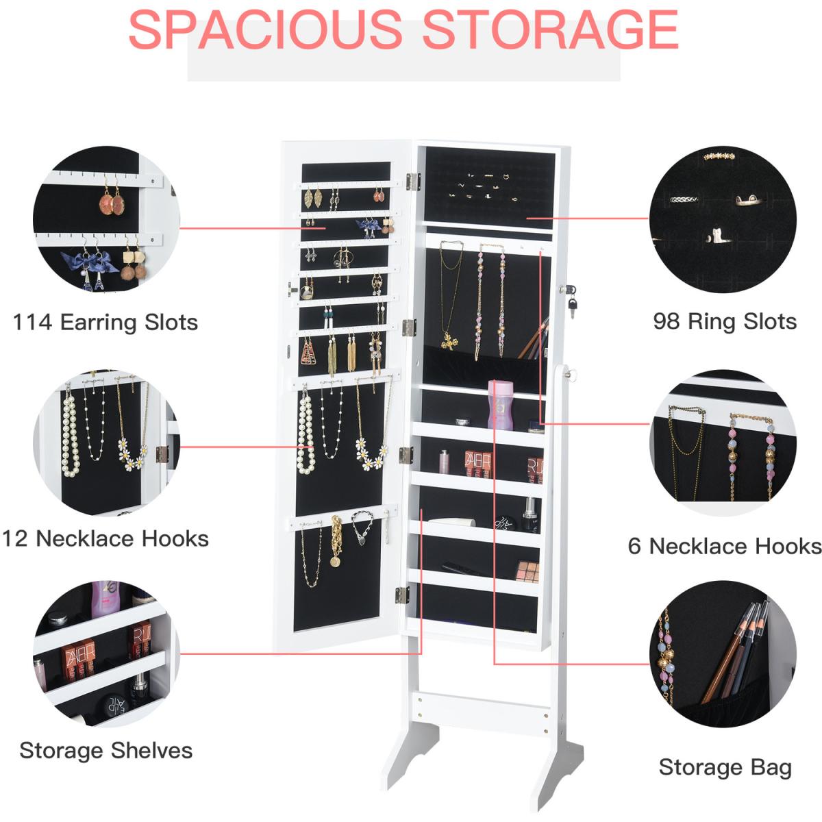 Freestanding Mirror and  Lockable Jewellery Storage - White – image 8