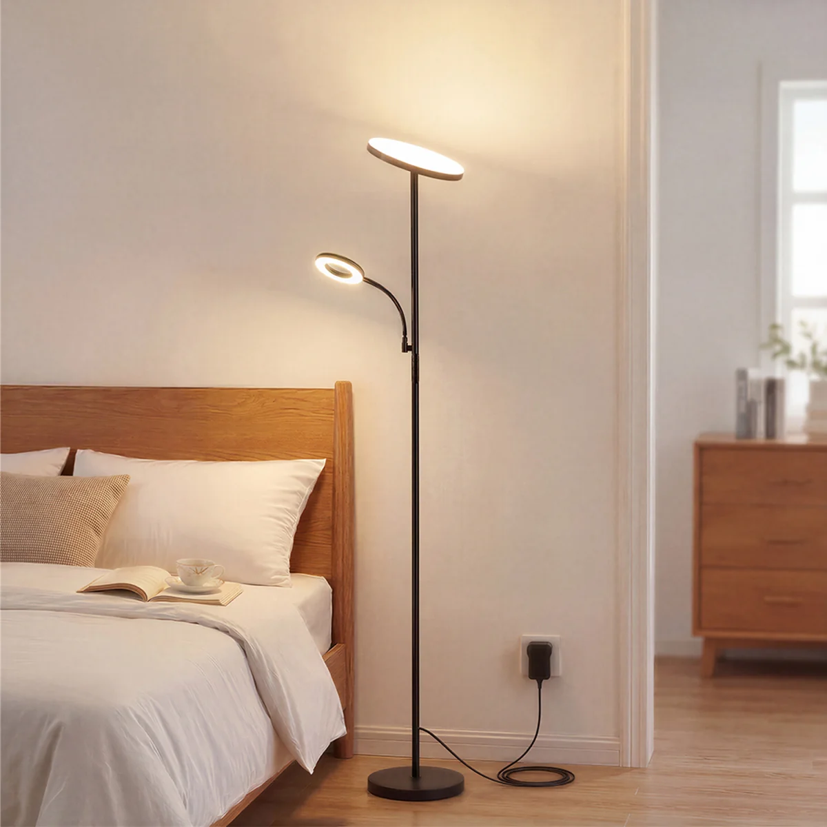 Emitto Mother Child Floor Lamp Uplighter Adjustable Reading Light Remote - Black – image 2