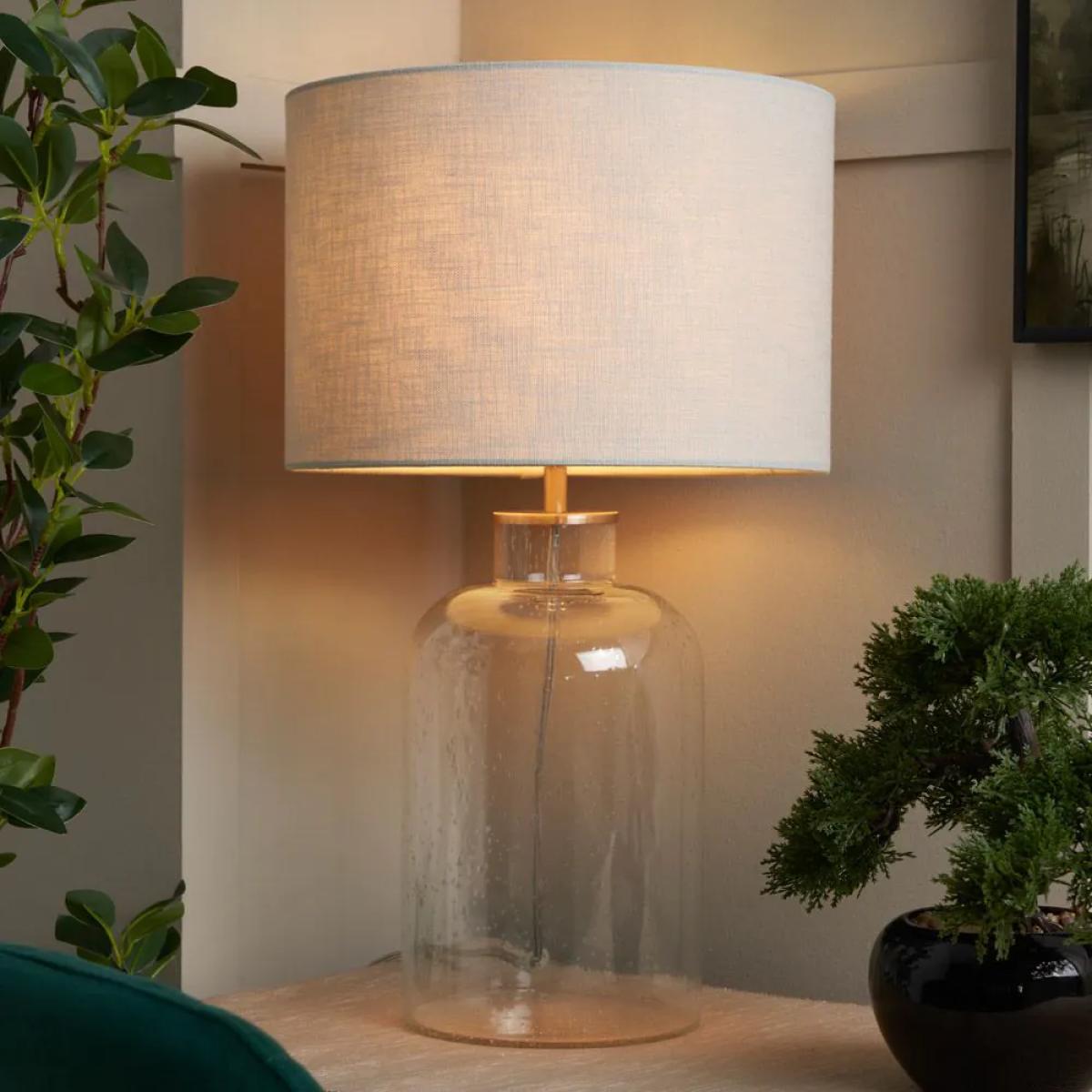 Gracie Bubble Glass Table Lamp with Grey Shade, Chrome – image 2