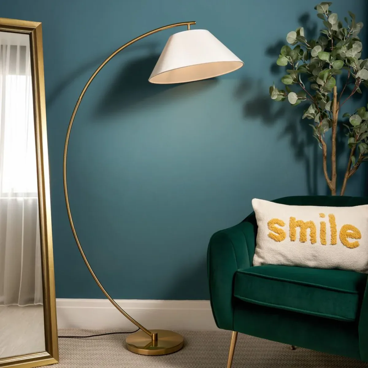 Nellie Curved Floor Lamp, Satin Brass – image 2