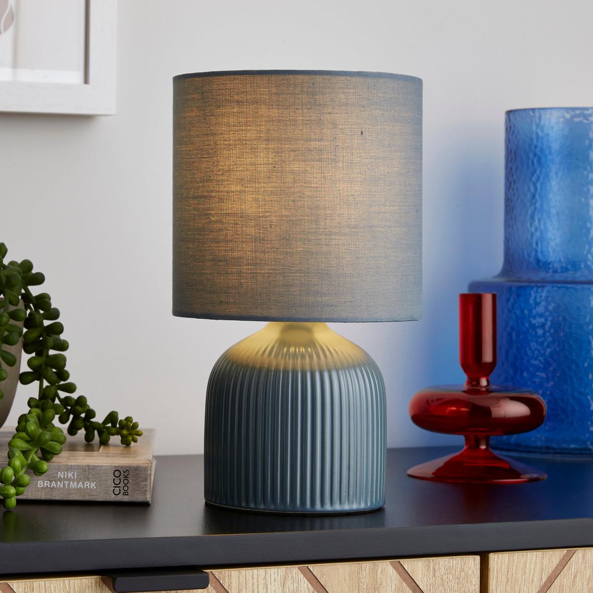 Hebe Ribbed Ceramic Table Lamp Pacific Blue – image 2
