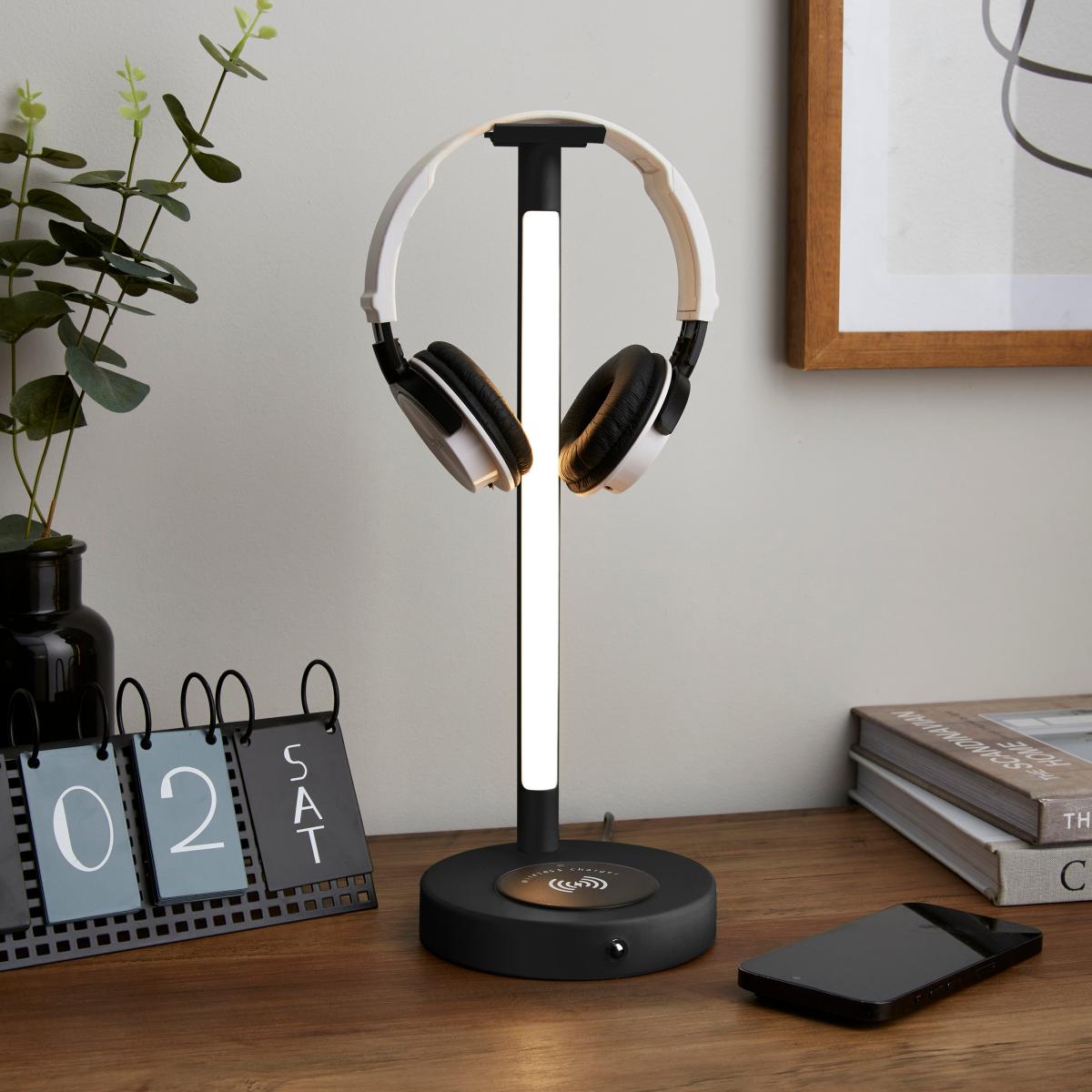 Headphone Holder Led Touch Dimmable Charger Table Lamp Black – image 2