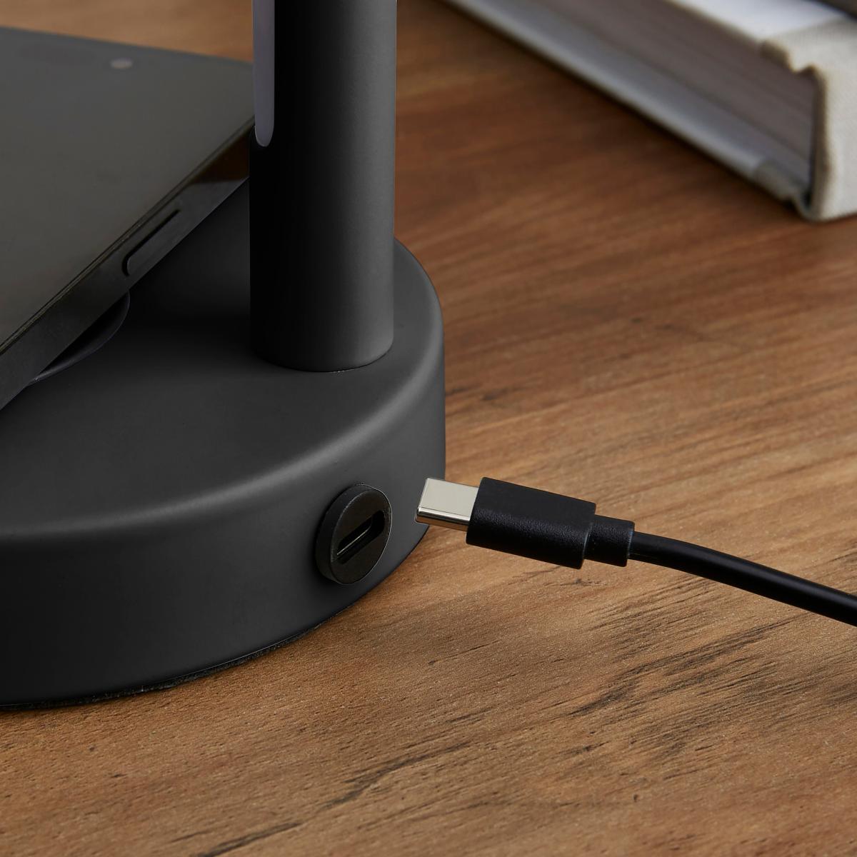 Headphone Holder Led Touch Dimmable Charger Table Lamp Black – image 3