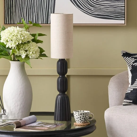 Pacific Lifestyle Sahana Ribbed Slim Wood Table Lamp – image 1