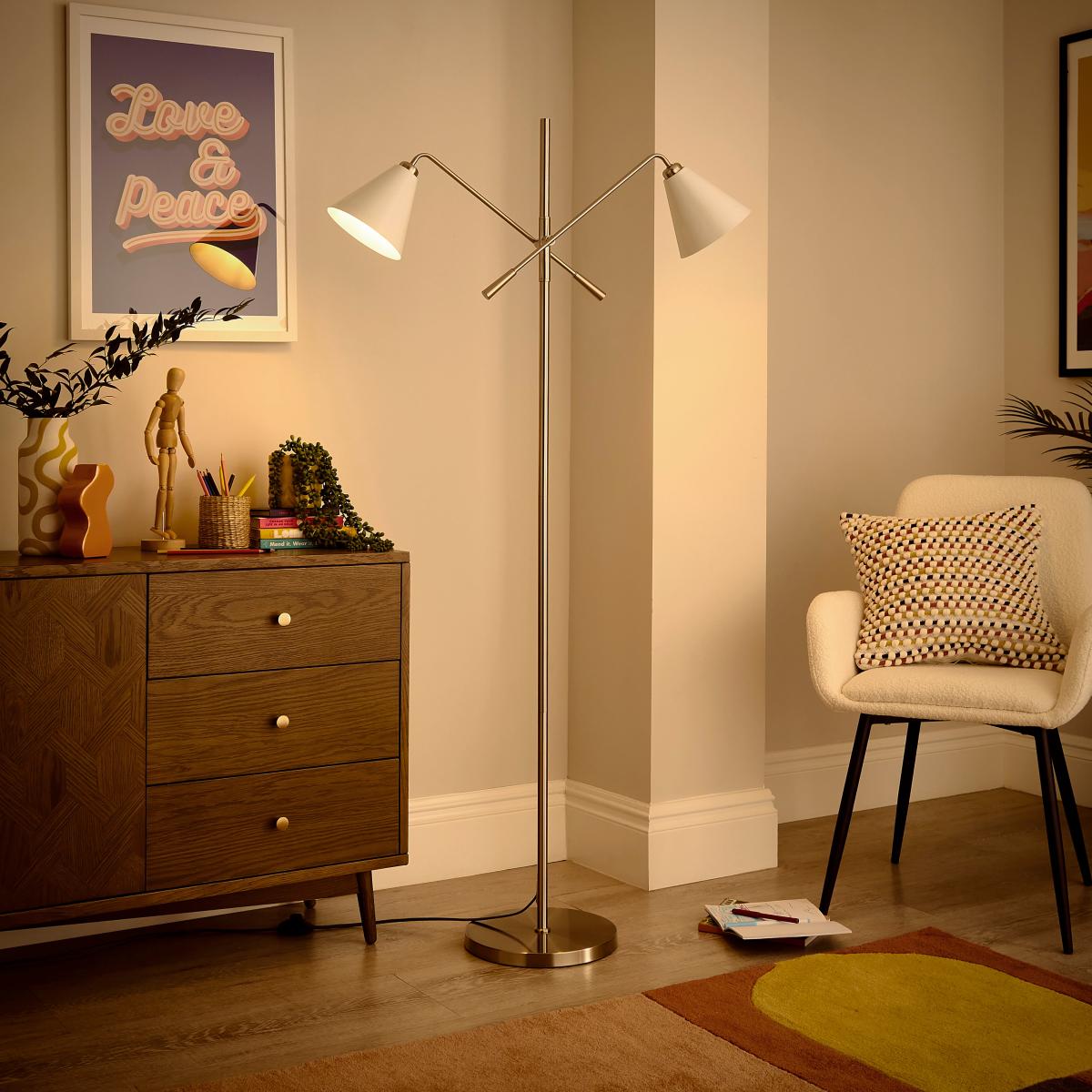 Elements Shaw 2 Light Adjustable Floor Lamp White – image 2