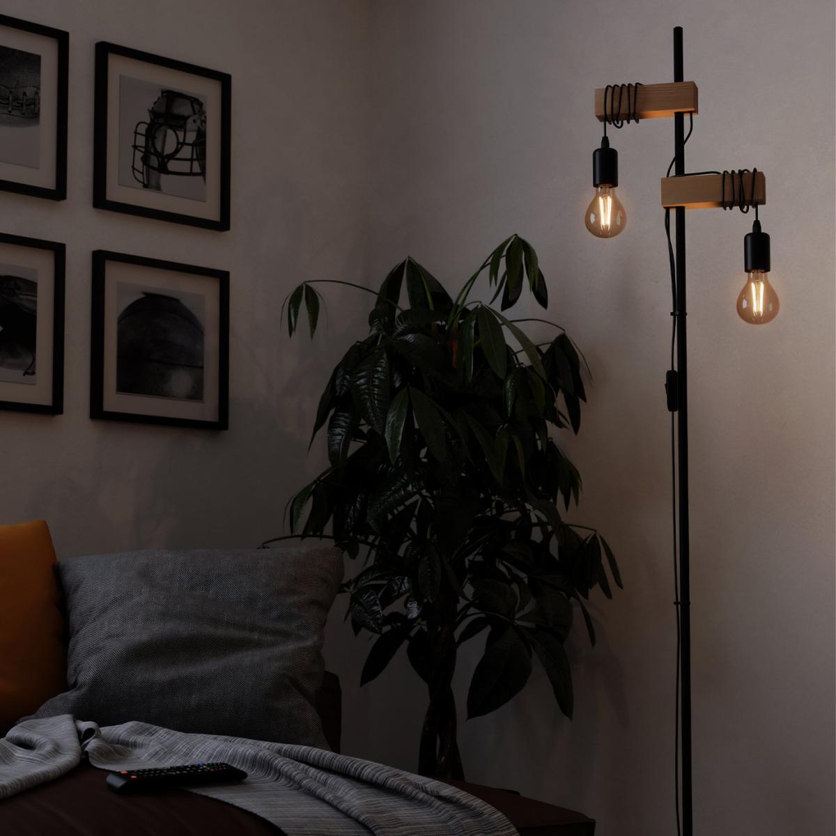 EGLO Townshend Statement Floor Lamp - Black & Oak – image 2