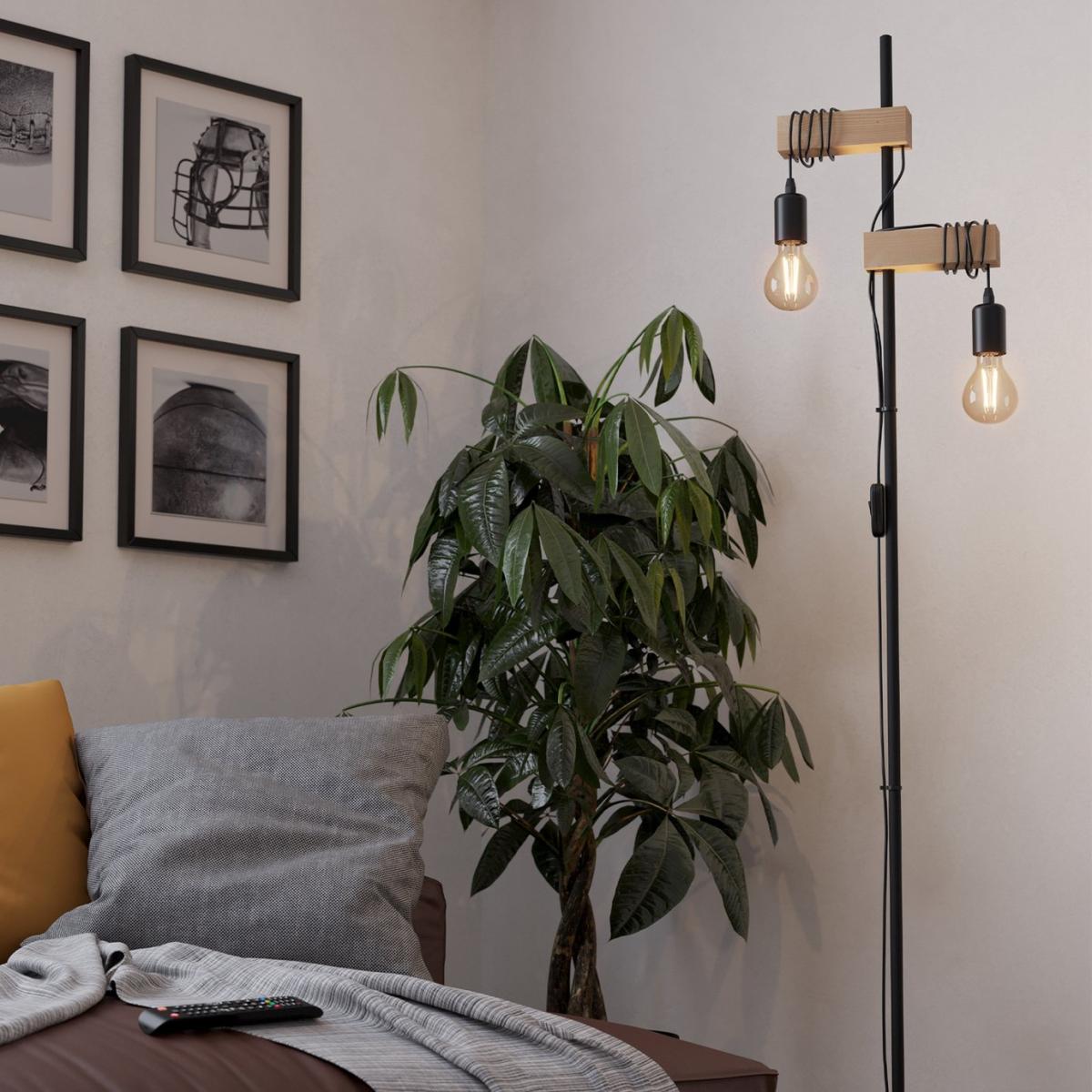 EGLO Townshend Statement Floor Lamp - Black & Oak – image 6