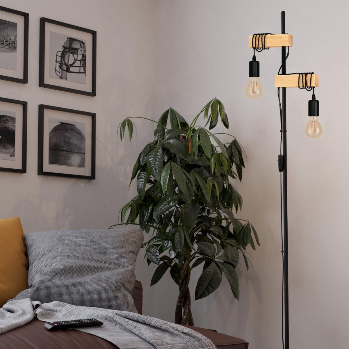 EGLO Townshend Statement Floor Lamp - Black & Oak – image 1