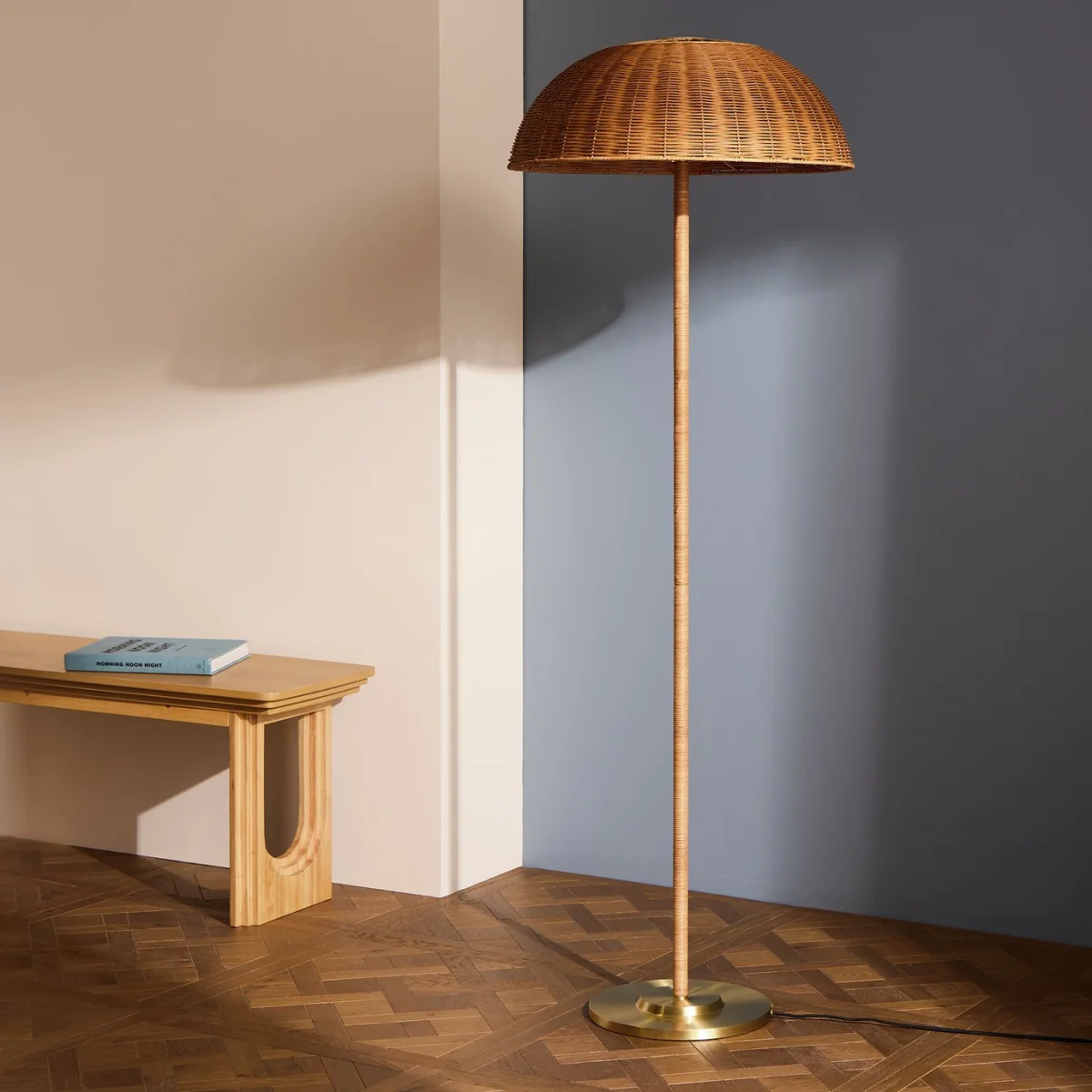 Habitat Alba Rattan Umbrella Floor Lamp - Brown – image 2