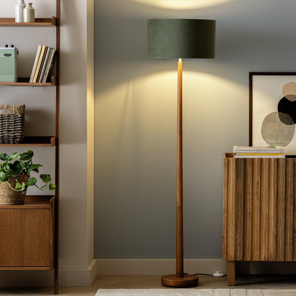 Habitat Tapered Wood Floor Lamp - Walnut & Green – image 1