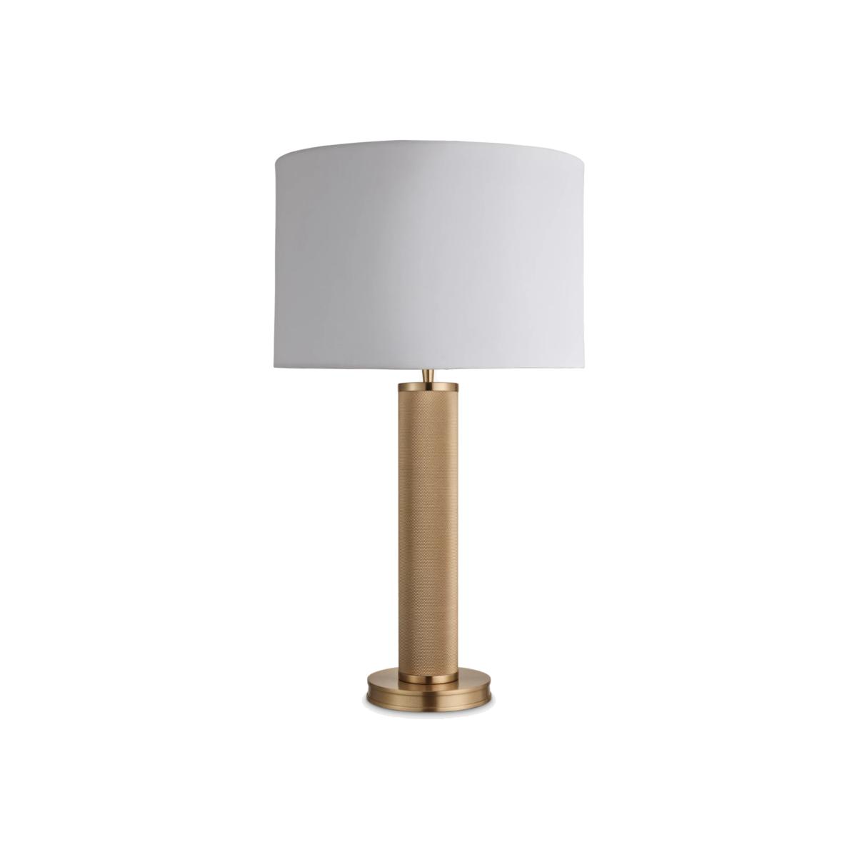 Industville Knurled Pillar White Drum Table Lamp, Brass/White – image 1