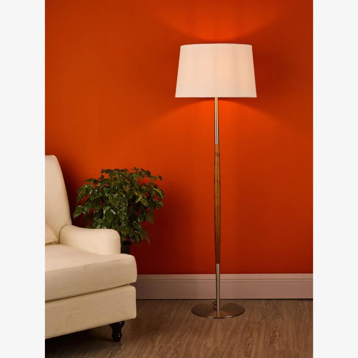 dar lighting DET4246 Detroit Floor Lamp Satin Nickel Walnut Detail Base Only – image 1