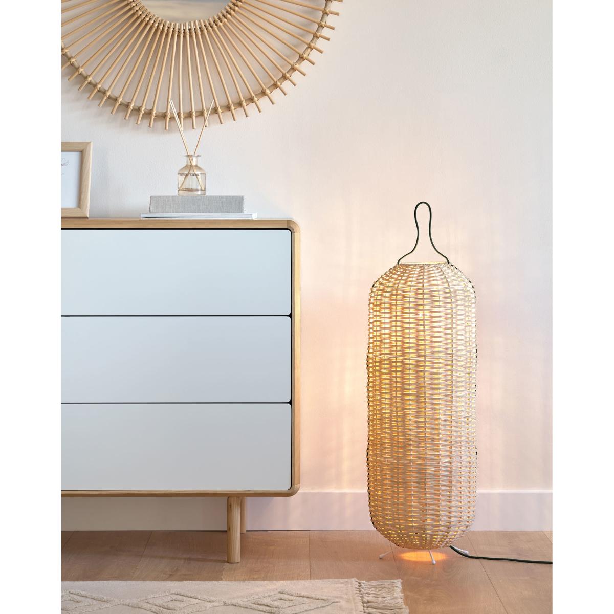 Large Lumisa floor lamp in rattan with natural finish and green cord UK adapter – image 2