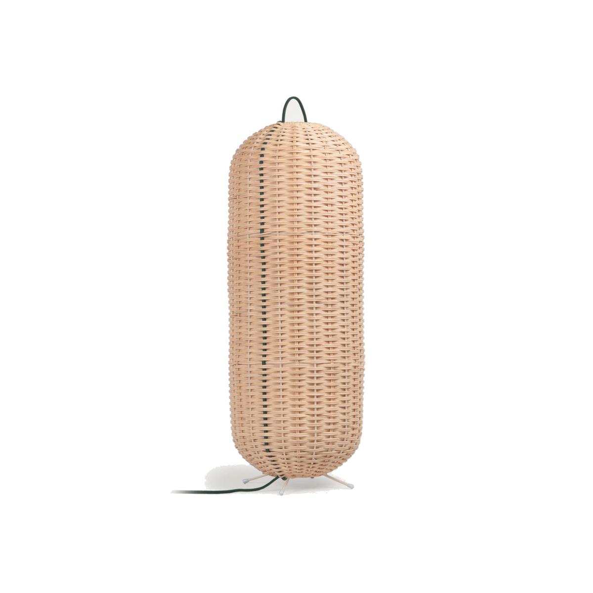 Large Lumisa floor lamp in rattan with natural finish and green cord UK adapter – image 1
