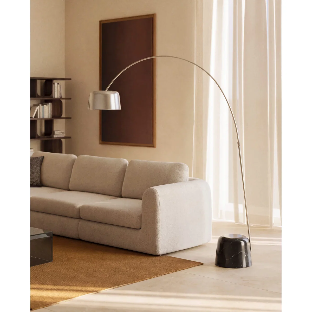 Arnolia brushed steel and black marble floor lamp with UK adaptor – image 2