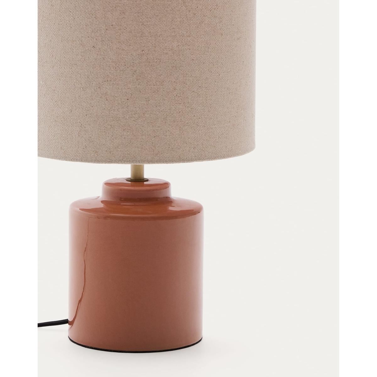 Daeli ceramic table lamp with orange finish and beige cotton – image 3