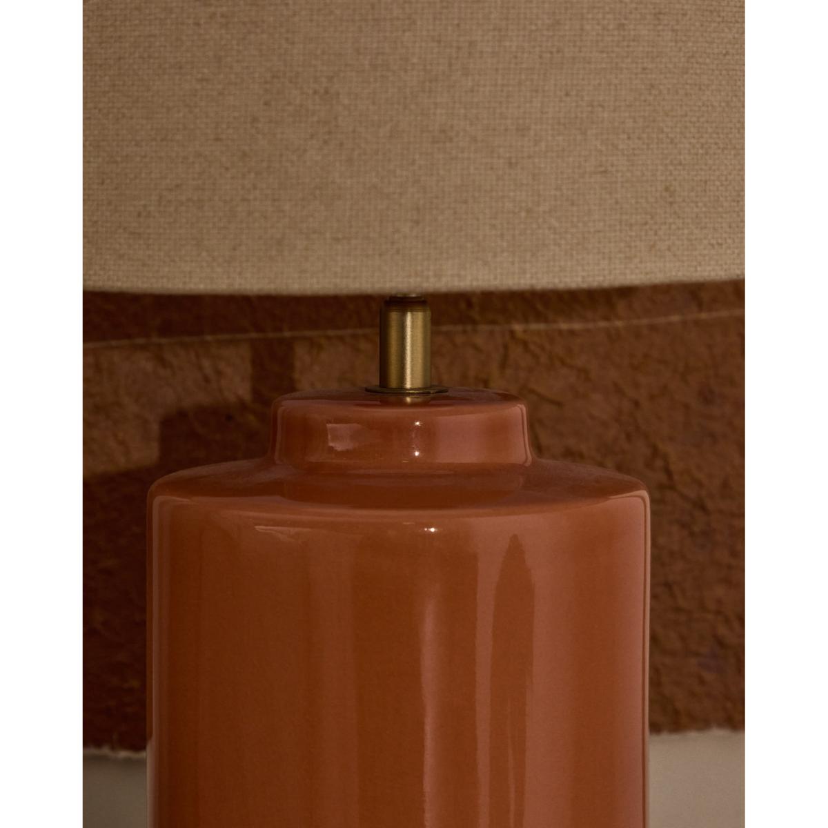 Daeli ceramic table lamp with orange finish and beige cotton – image 4