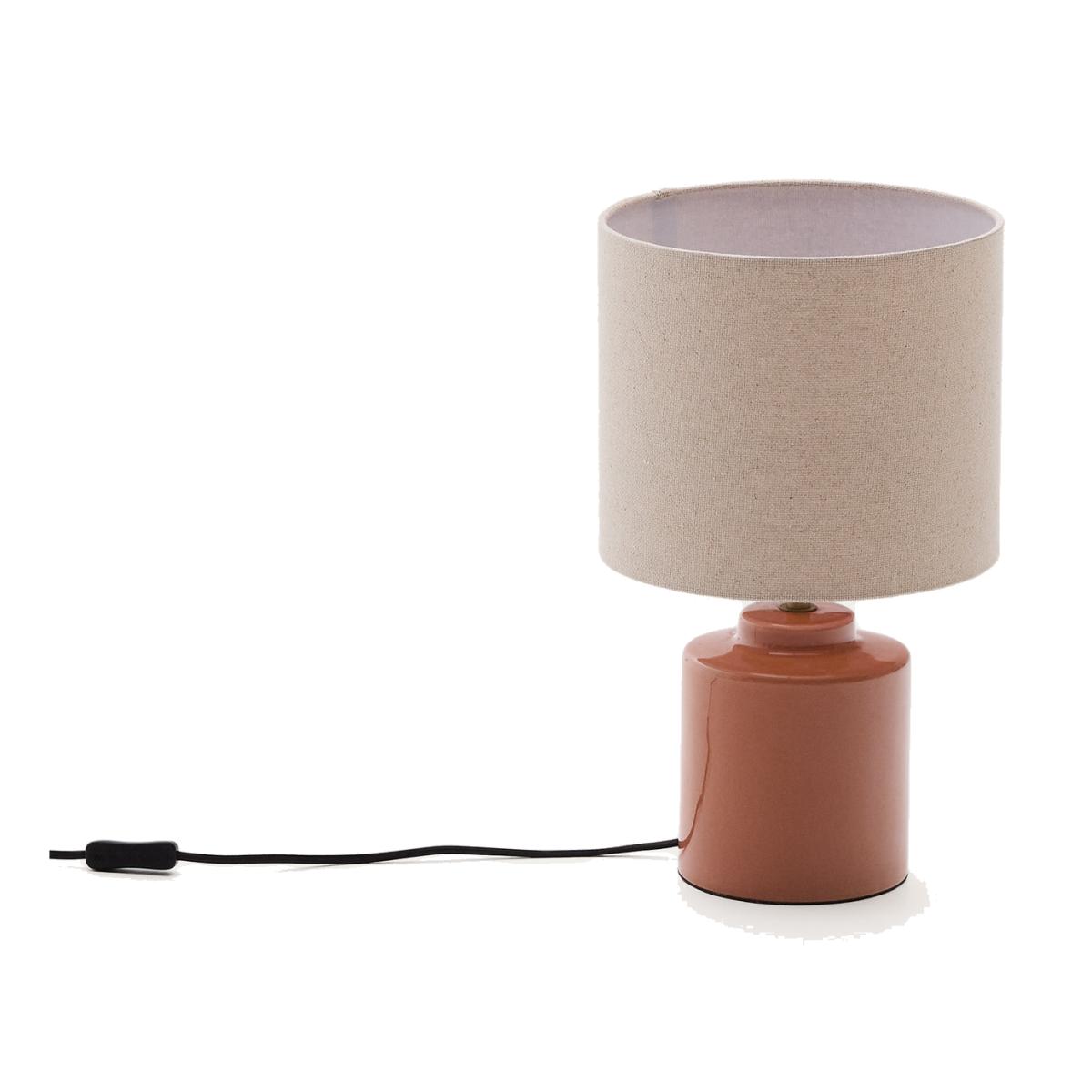 Daeli ceramic table lamp with orange finish and beige cotton – image 1