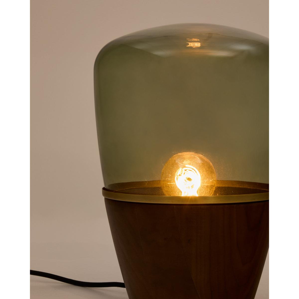 Silex table lamp made of walnut veneer and green glass – image 2