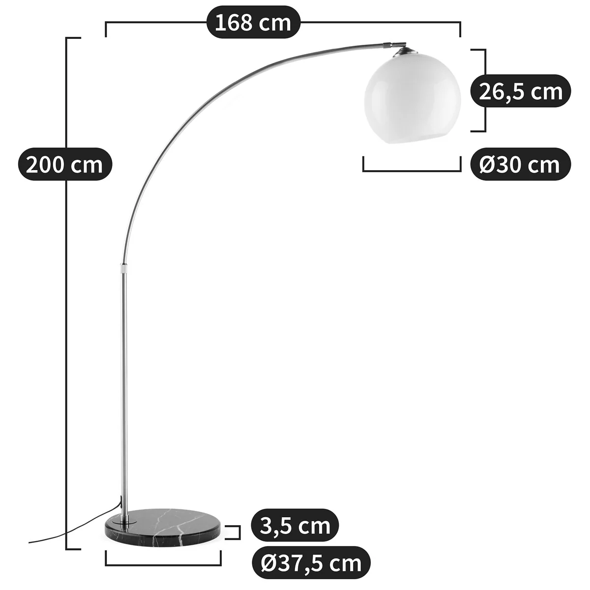 Bowata Steel, Marble and Acrylic Arc Floor Lamp – image 7