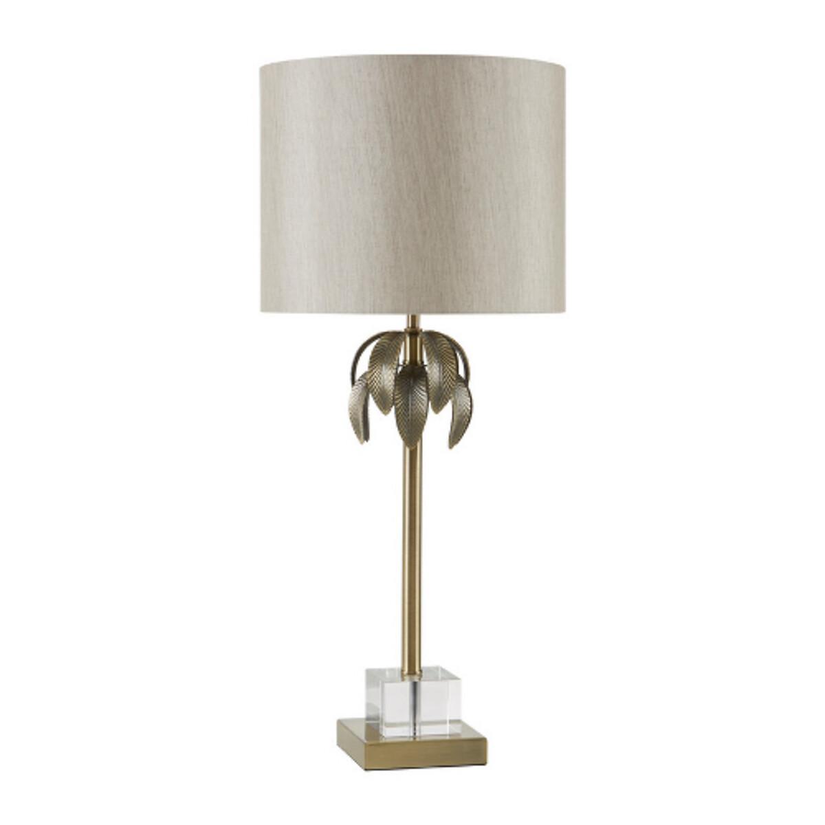 Antique Brass with Crystal Base and Palm Leaf Detail Table Lamp – image 2