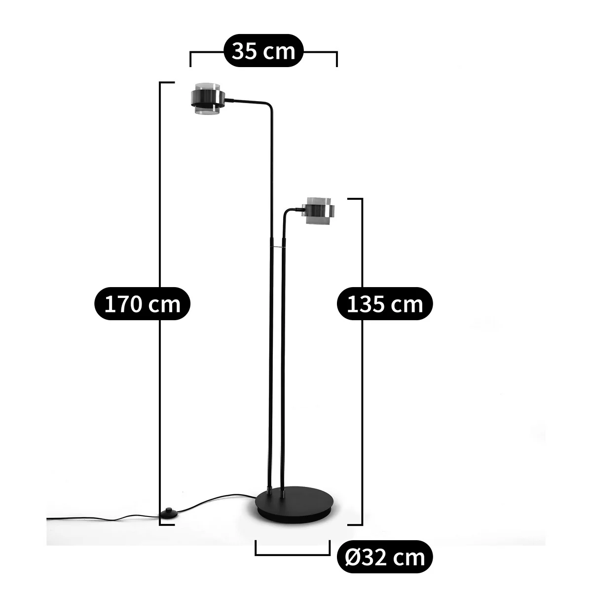 Botello Floor Lamp with 2 Glass & Metal Arms – image 7