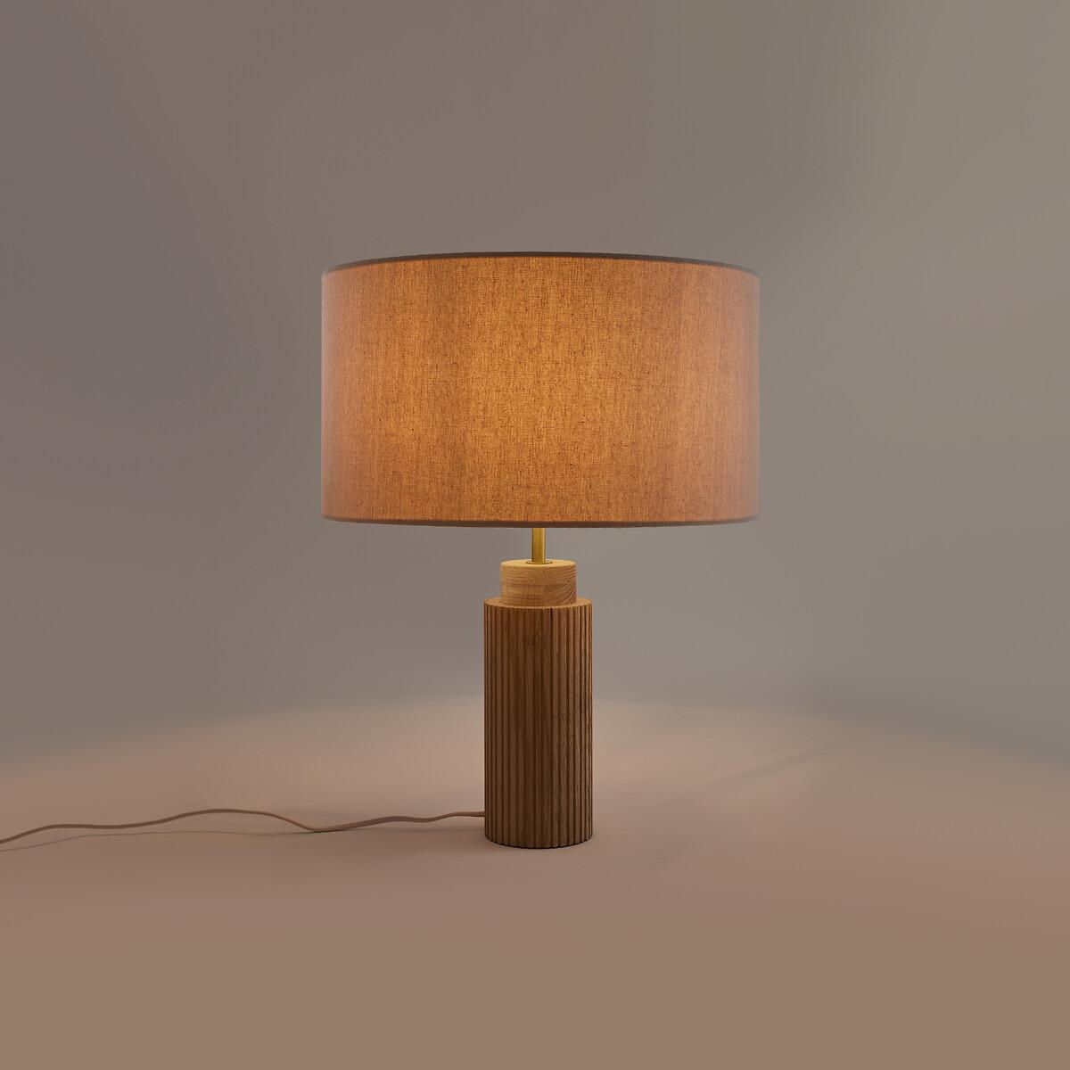 Idna Metal, Linen and Oak Table Lamp – image 2